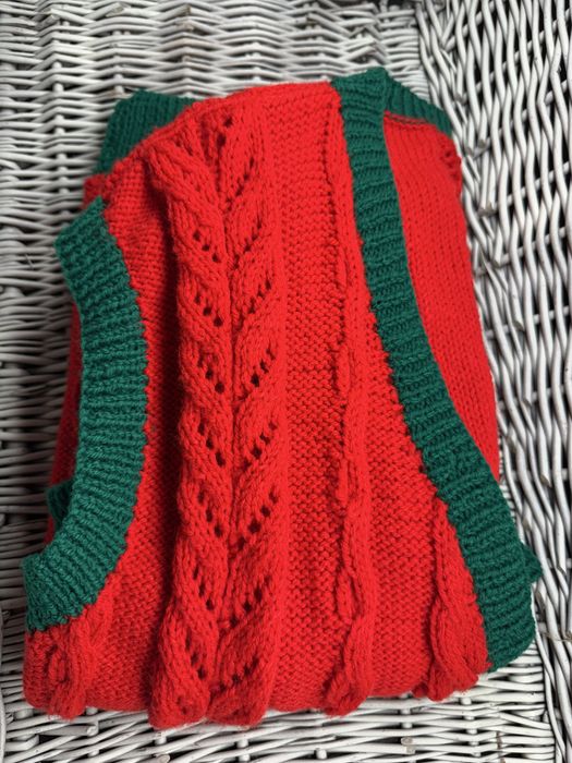 Świąteczna Kamizelka Dziana Ręcznie - Vintage / Handmade - Rozmiar M