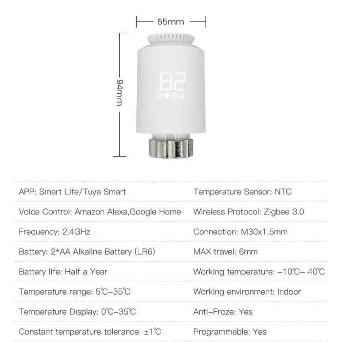 Zigbee Głowica  termostatyczna   TRV Tuya Smart + bramka/HUB