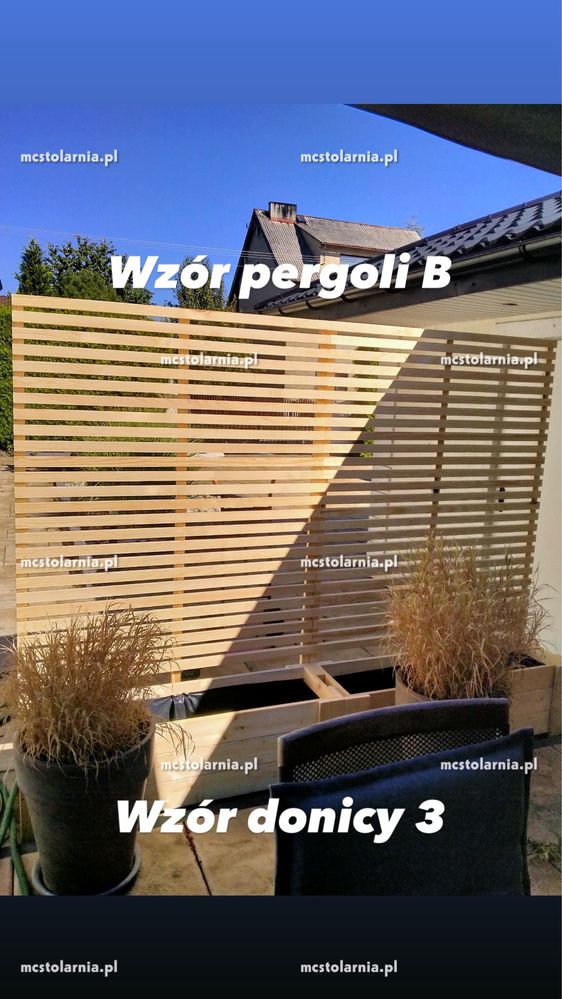 Donica z pergolą płot lamelowy zabudowa tarasu ogrodzenie pod wymiar