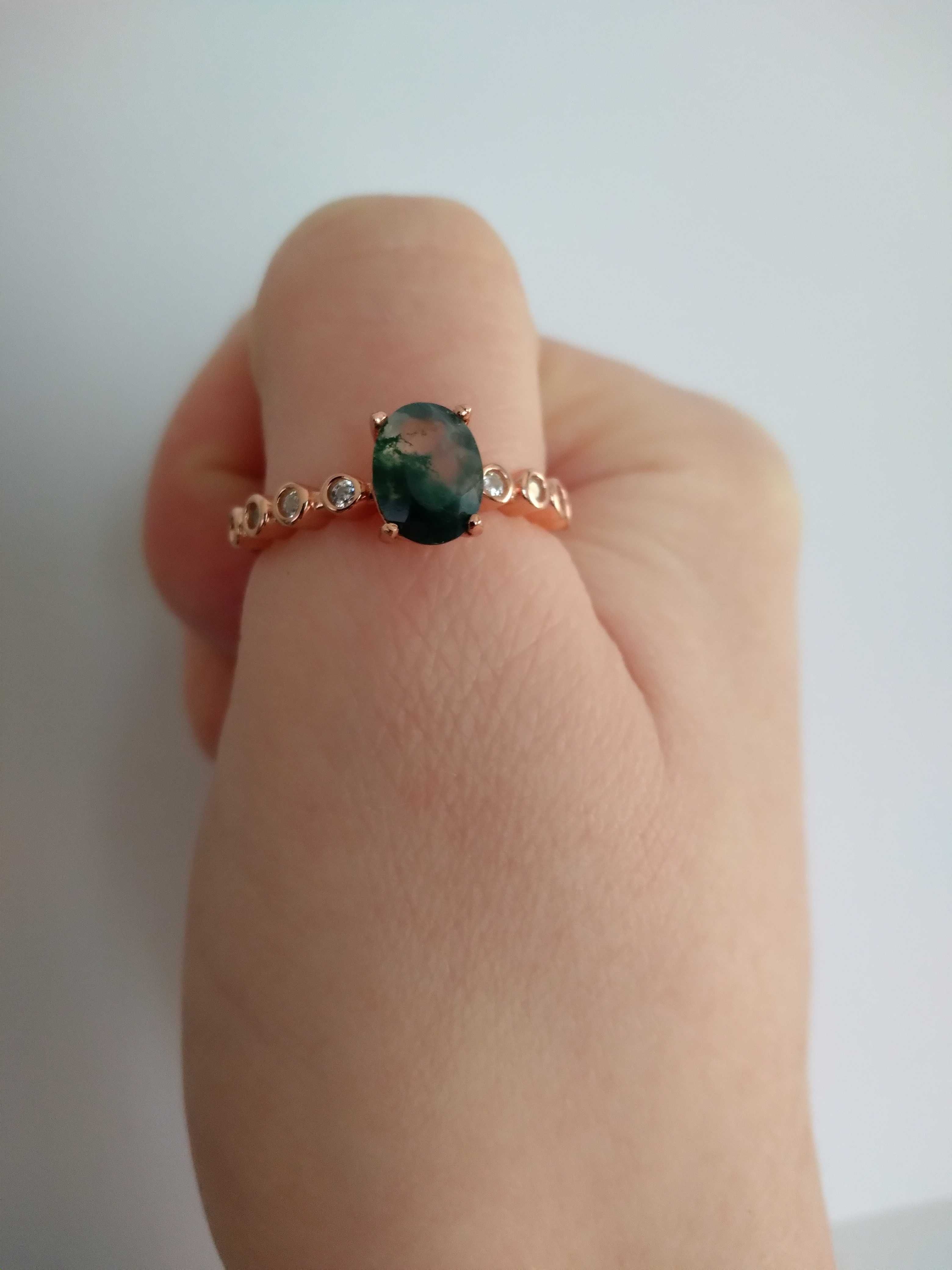 pierścionek ring natural gemstone moss agate agat mszysty