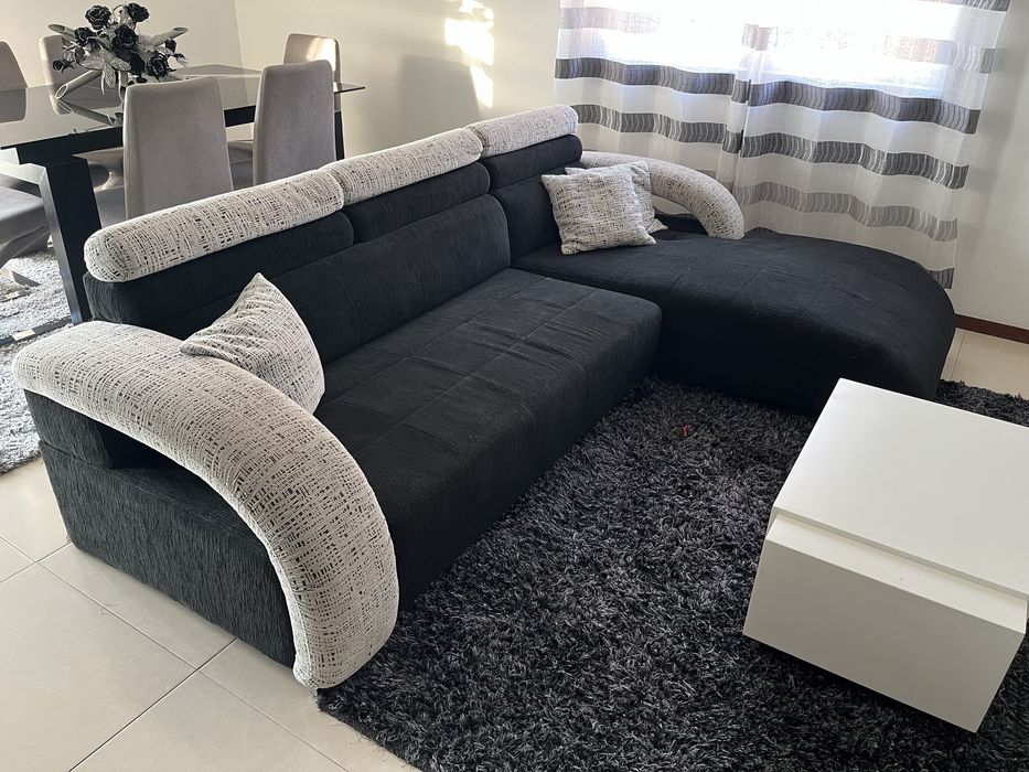 Sofa chaise longue Preto/Branco