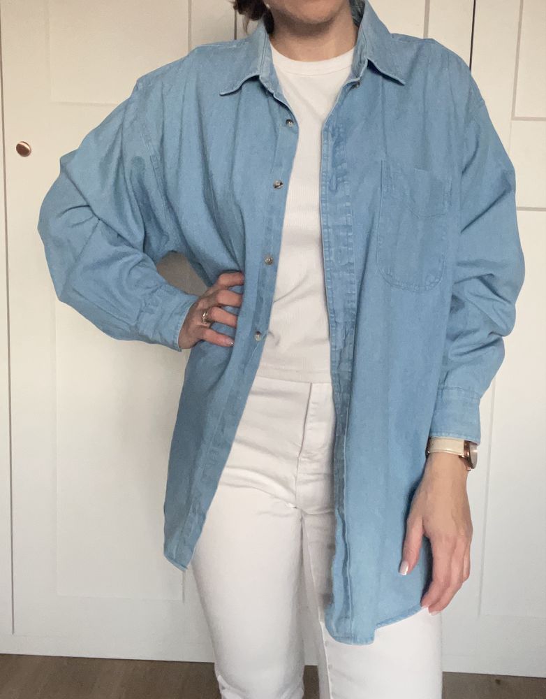Lekka kurtka koszulowa Wrangler blue denim vintage plus size