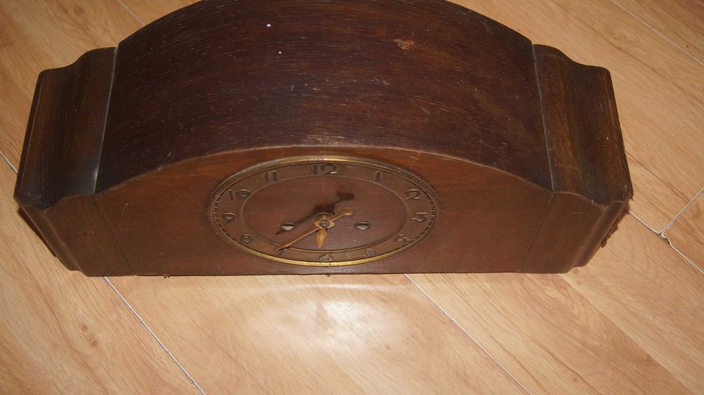 Zegar kominkowy drewniany antyk vintage oryginał stan jak na foto