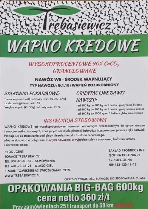 Wapno kredowe granulowane Sulęcin