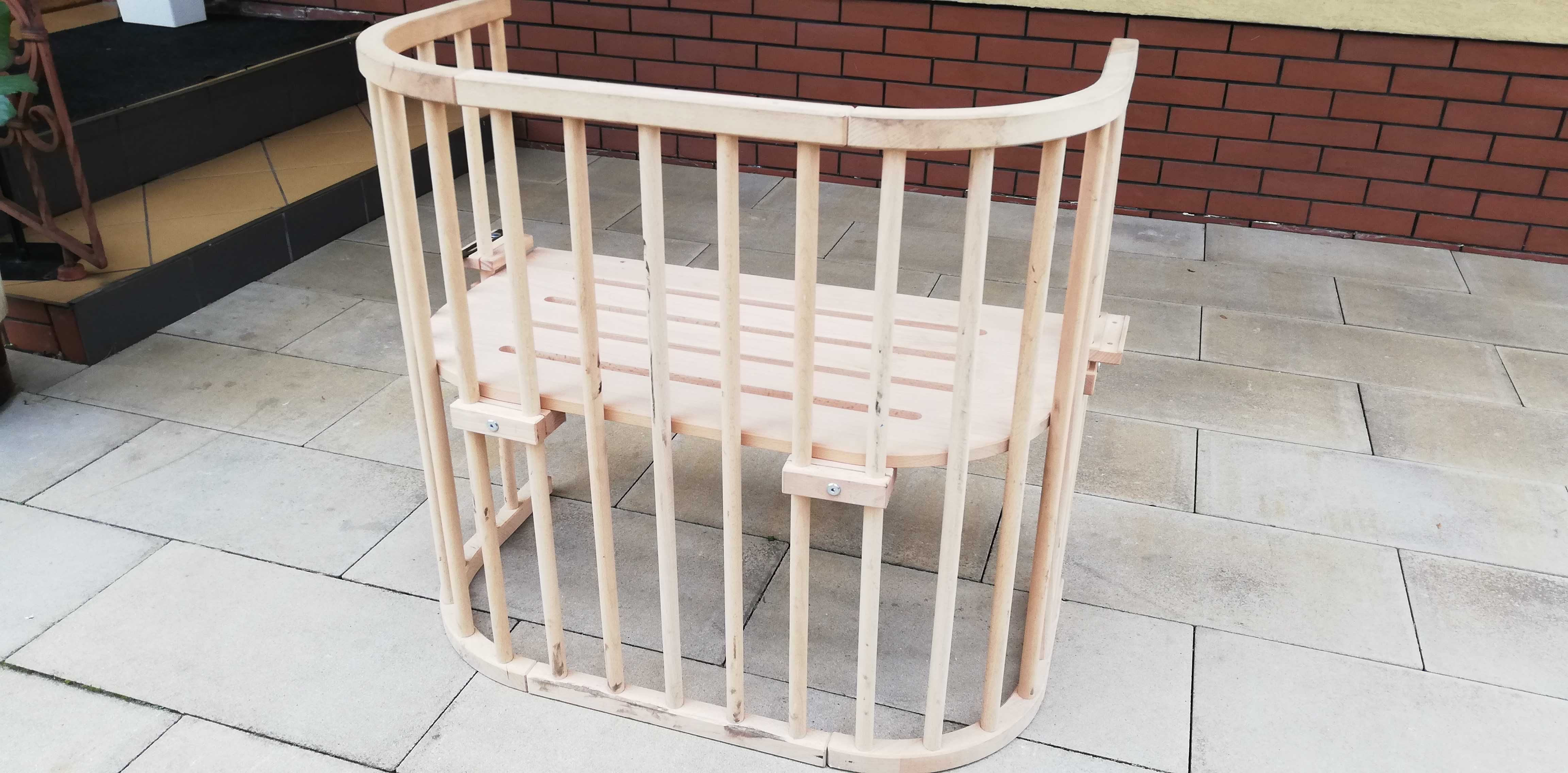 ławka drewniana ażurowa dostawka dla dziecka łóżko kojec fotel