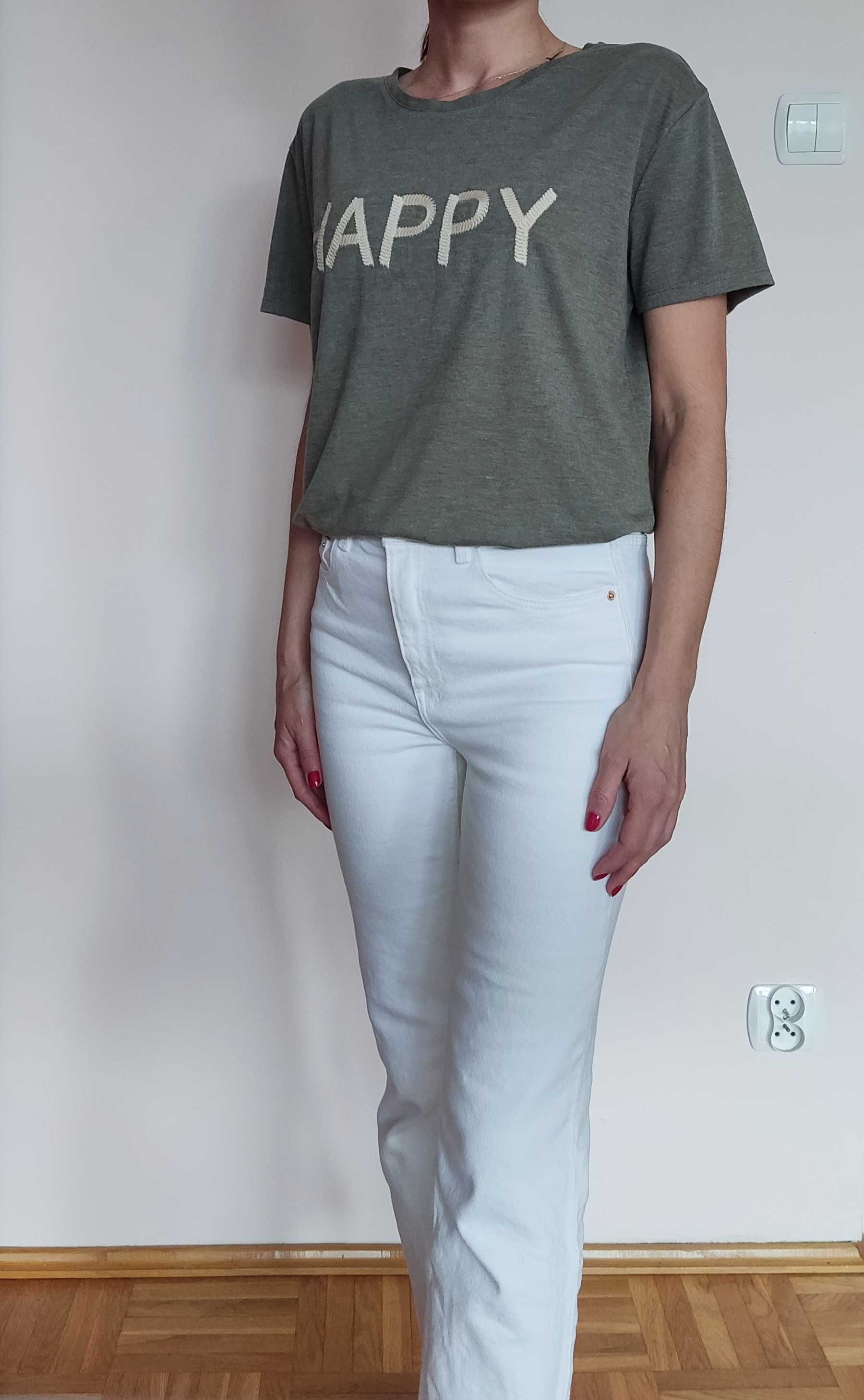 T-shirt z krótkim rękawem z napisem Happy, Papaya rozmiar L