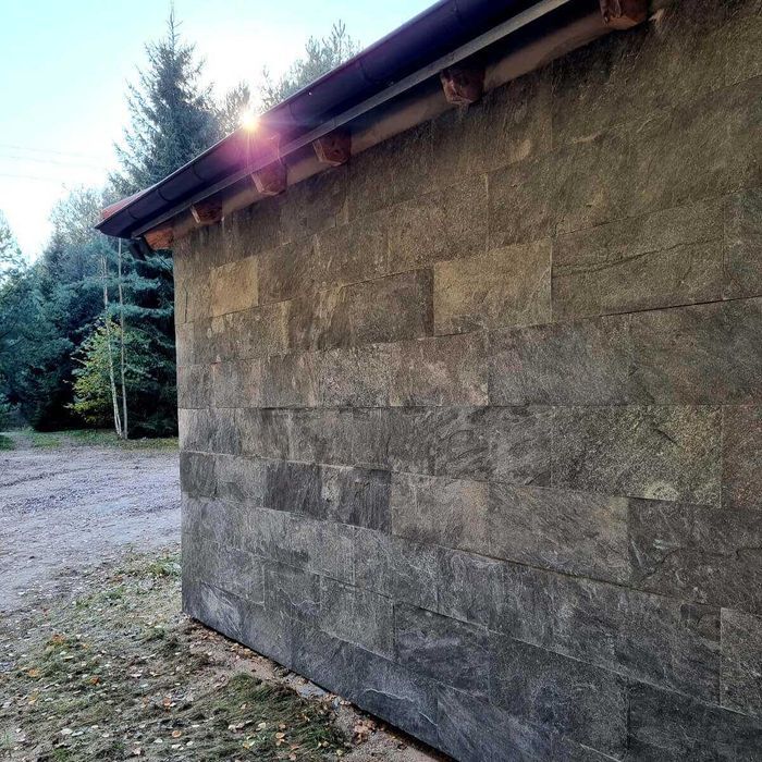 Płytki łupek Panel Kamienny Silver Grey 30x10cm elewacja 60x30 kwarcyt
