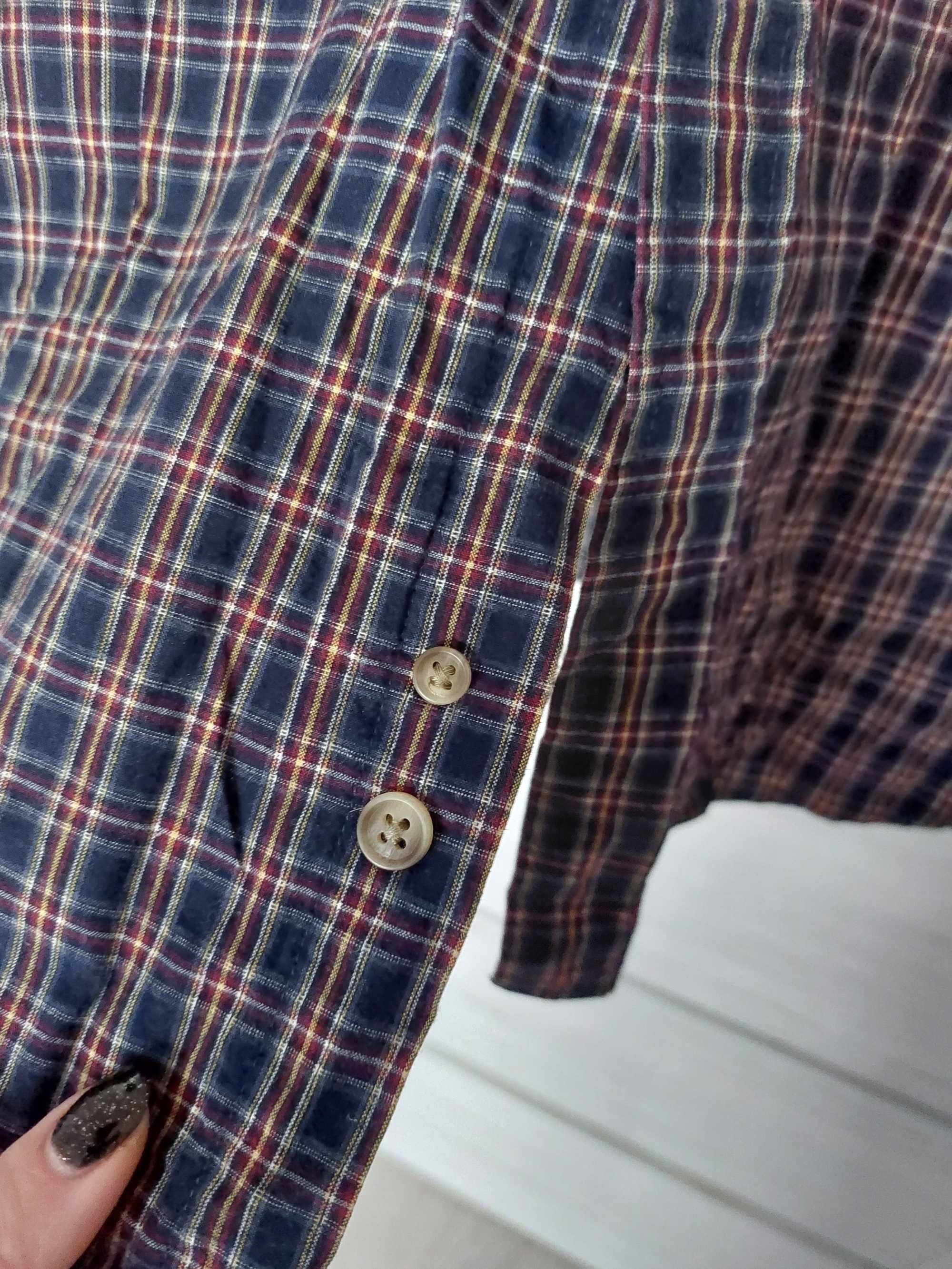 Granatowa amerykańska koszula w bordowo żółtą kratę VanHeusen 100% 4xl