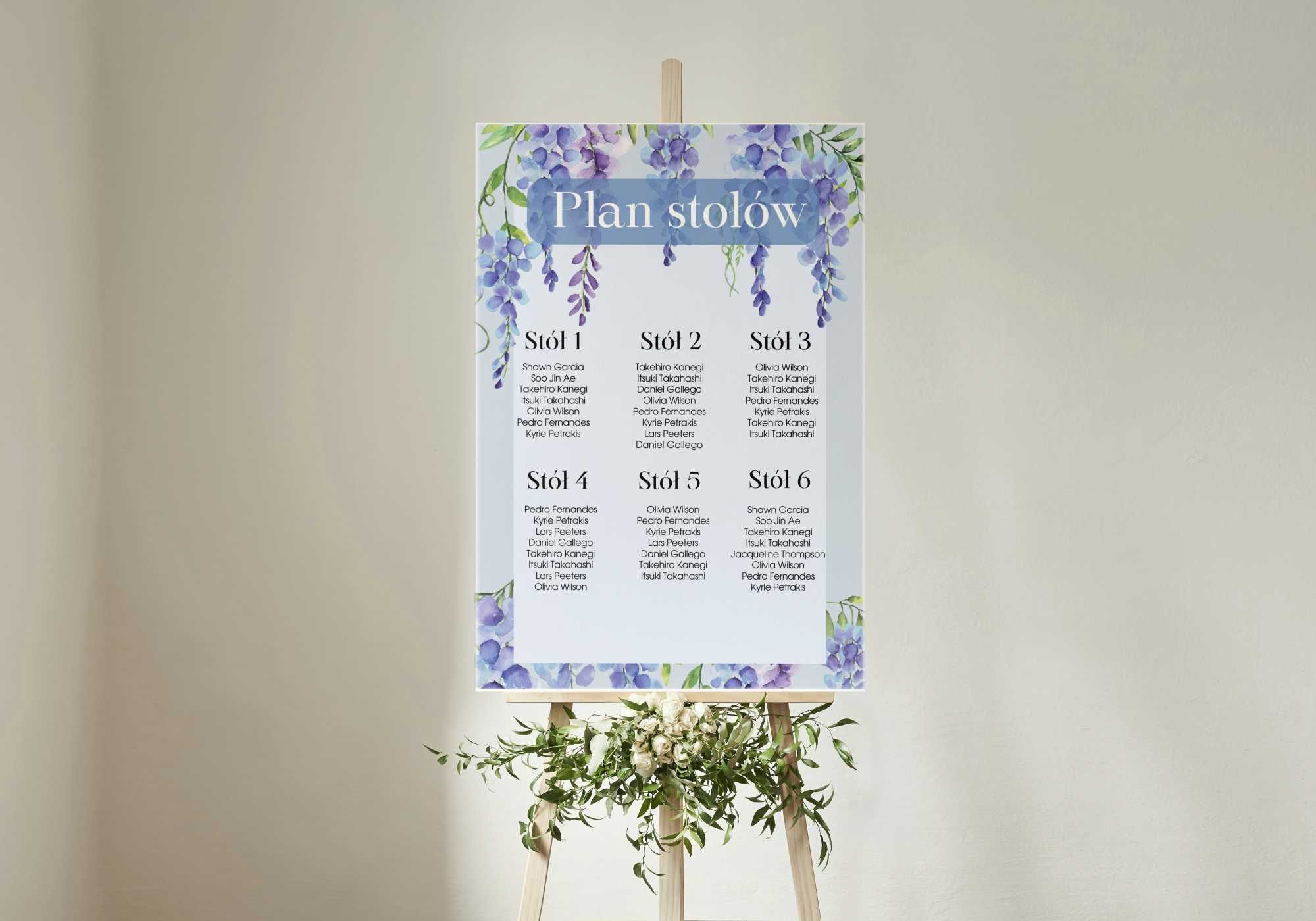 Plan stołów na wesele ślub dekoracja tablica RÓŻNE WZORY 50x70 cm