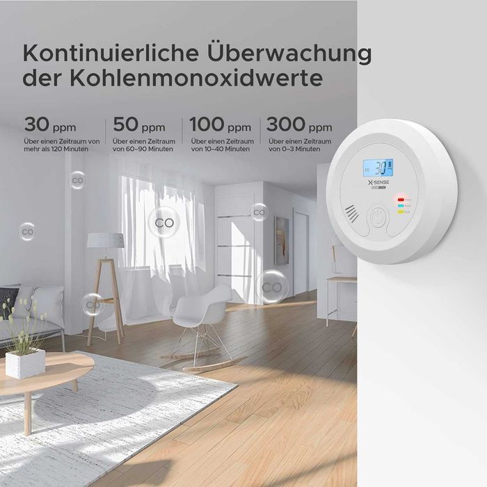 detektor co x-sense z wymienną baterią i wyświetlaczem lcd vv