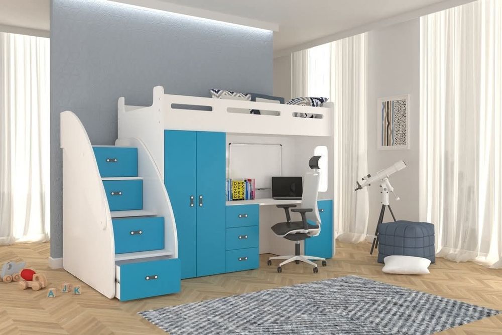 Łóżko z biurkiem i szafą