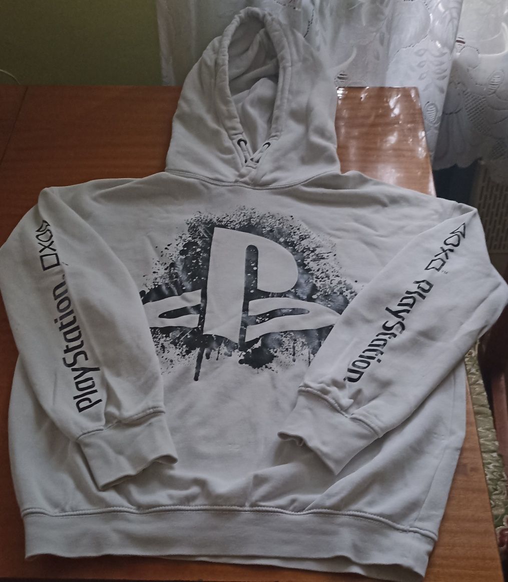 Biała bluza z kapturem i długim rękawem z firmy H&M PlayStation