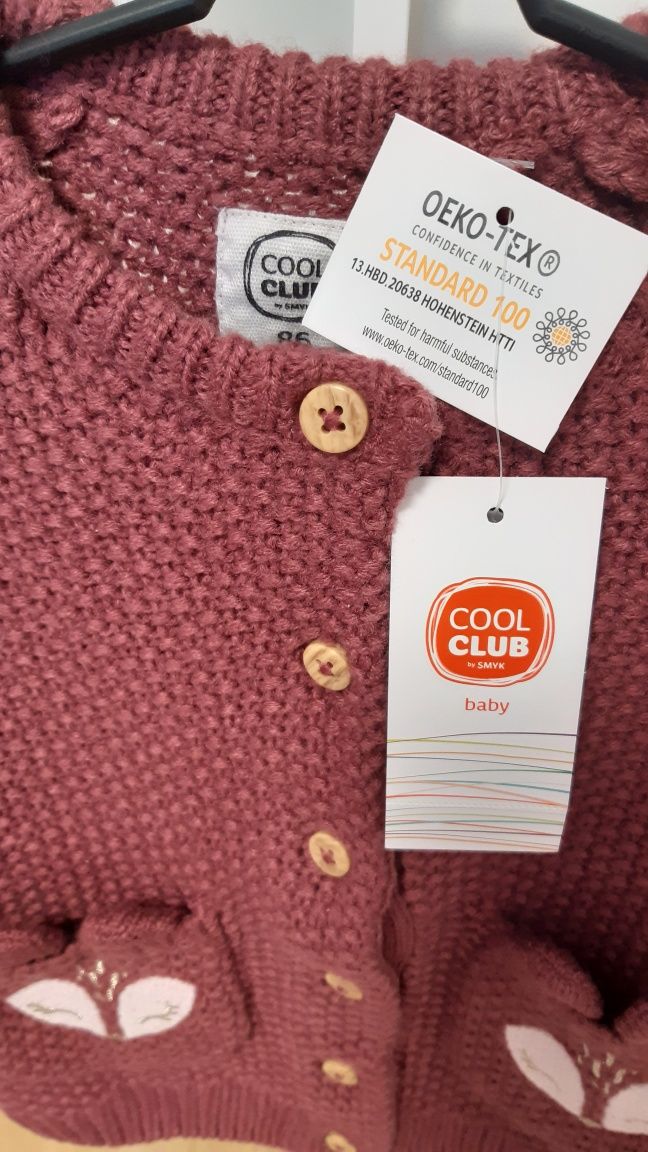 SMYK Cool Club Bordowy Sweter Dziewczęcy Rozpinany r. 86