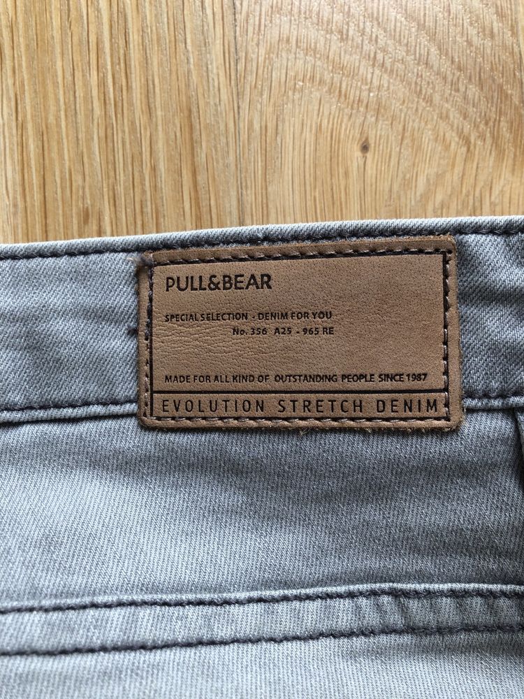 Pull&Bear jeansy spodnie szare długie bawełna elastan zwężane