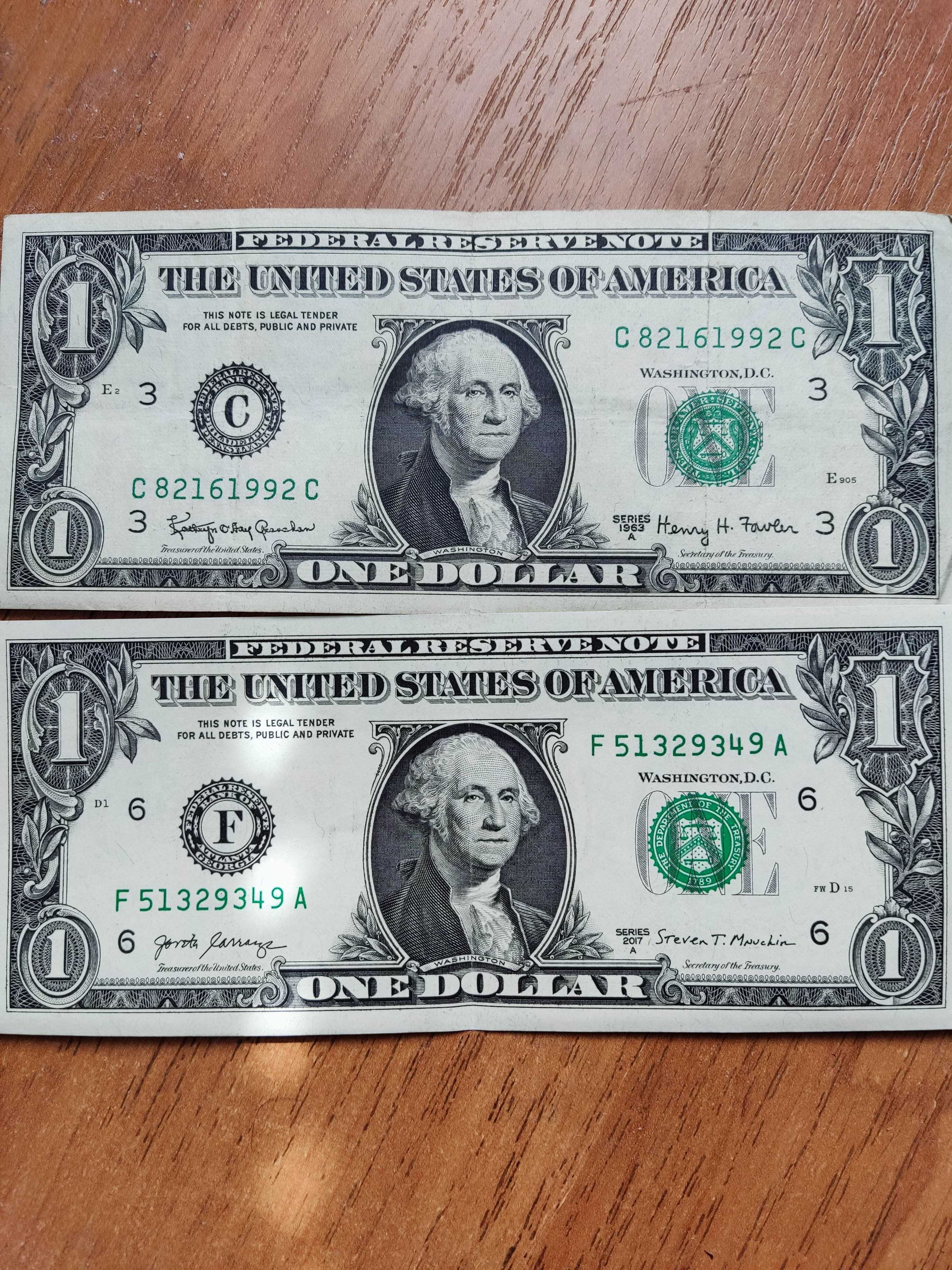 Банкноти $ 1 та 2 рiзнi Роки.