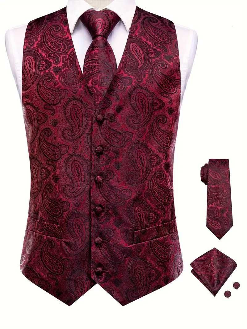 L XL Kamizelka Krawat elegancka garnituru ciemno CZERWONA z czarnym