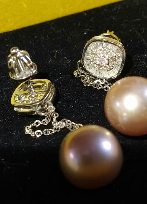 Серьги с бриллиантами 0.60к и жемчужными подвесками