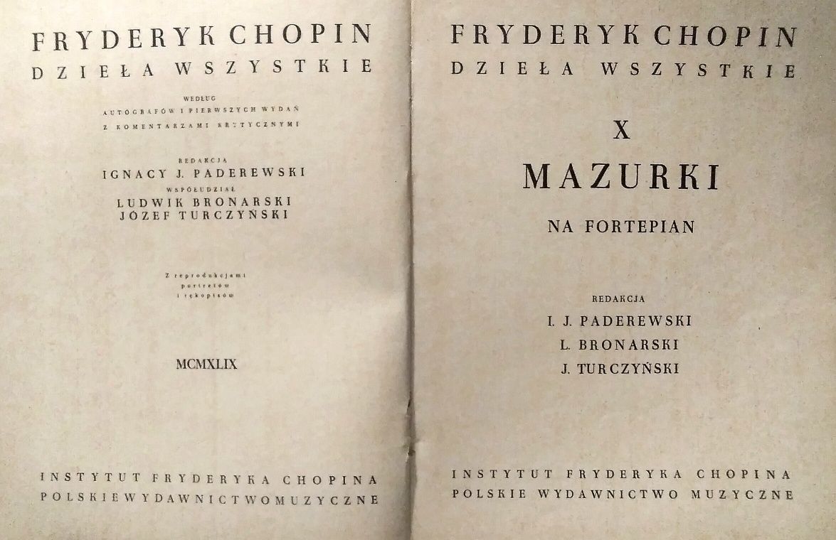 Nuty, Chopin, Dzieła wszystkie, Mazurki, redakcja Paderewski
