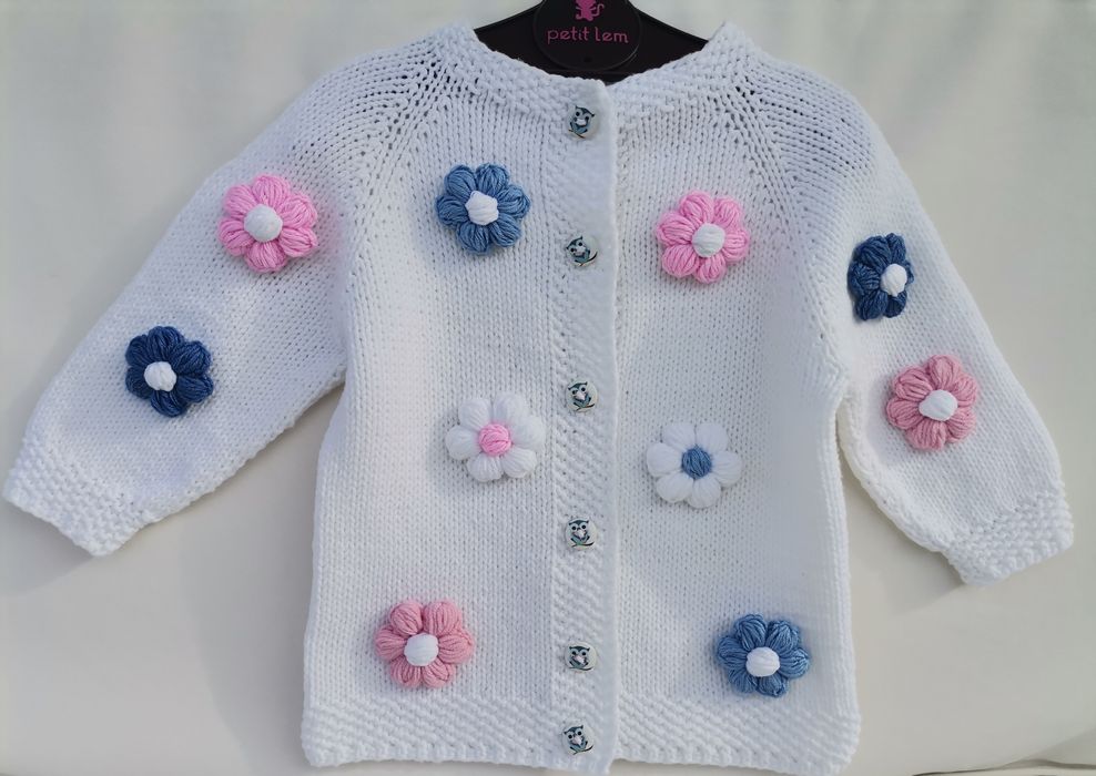 Nowy bawełniany sweterek z kwiatami 3D rozmiar 68-74 cm 6-9 m-cy