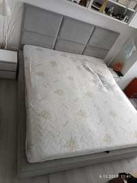 Łóżko tapicerowane, 200x200, szare, stelaż szczebelkowy, materac 1,8x2
