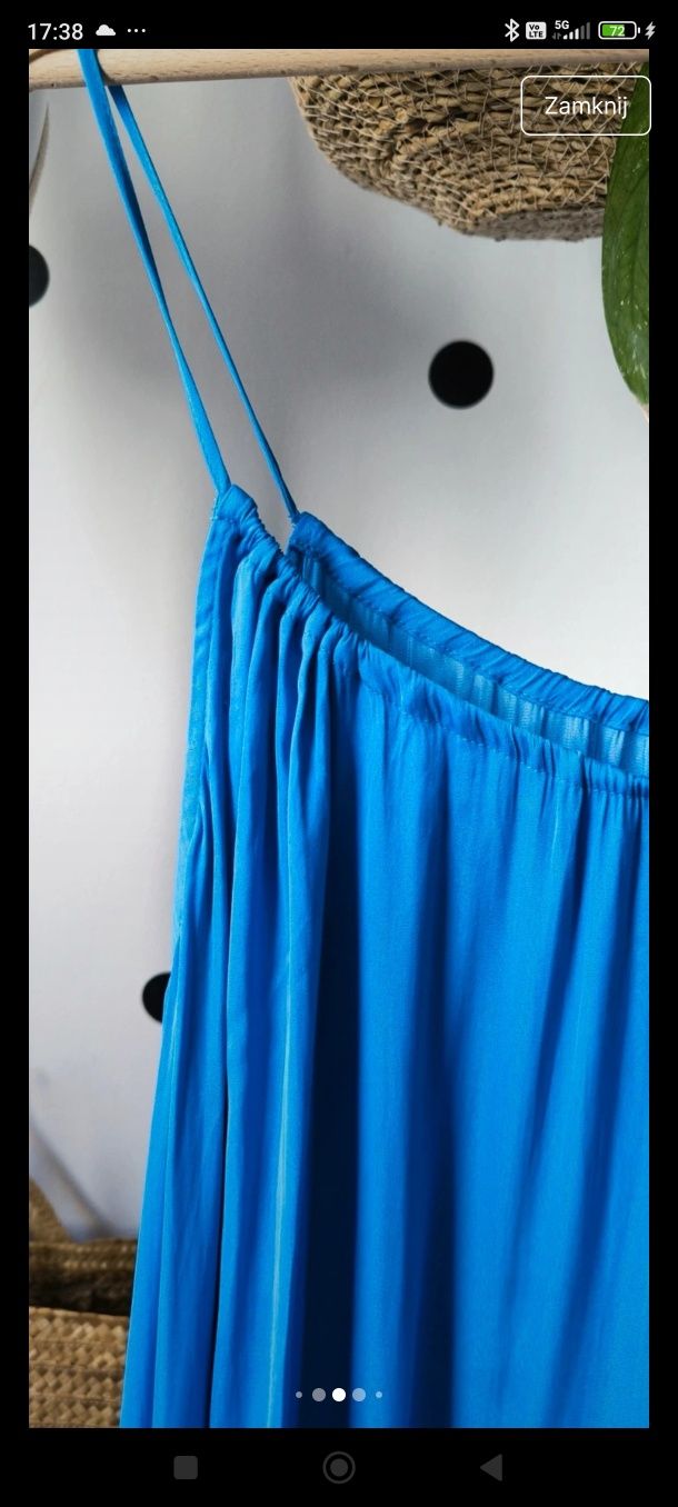 Xl/xxl długa maxi do ziemi niebieska kobaltowa satynowa luźna rozklosz
