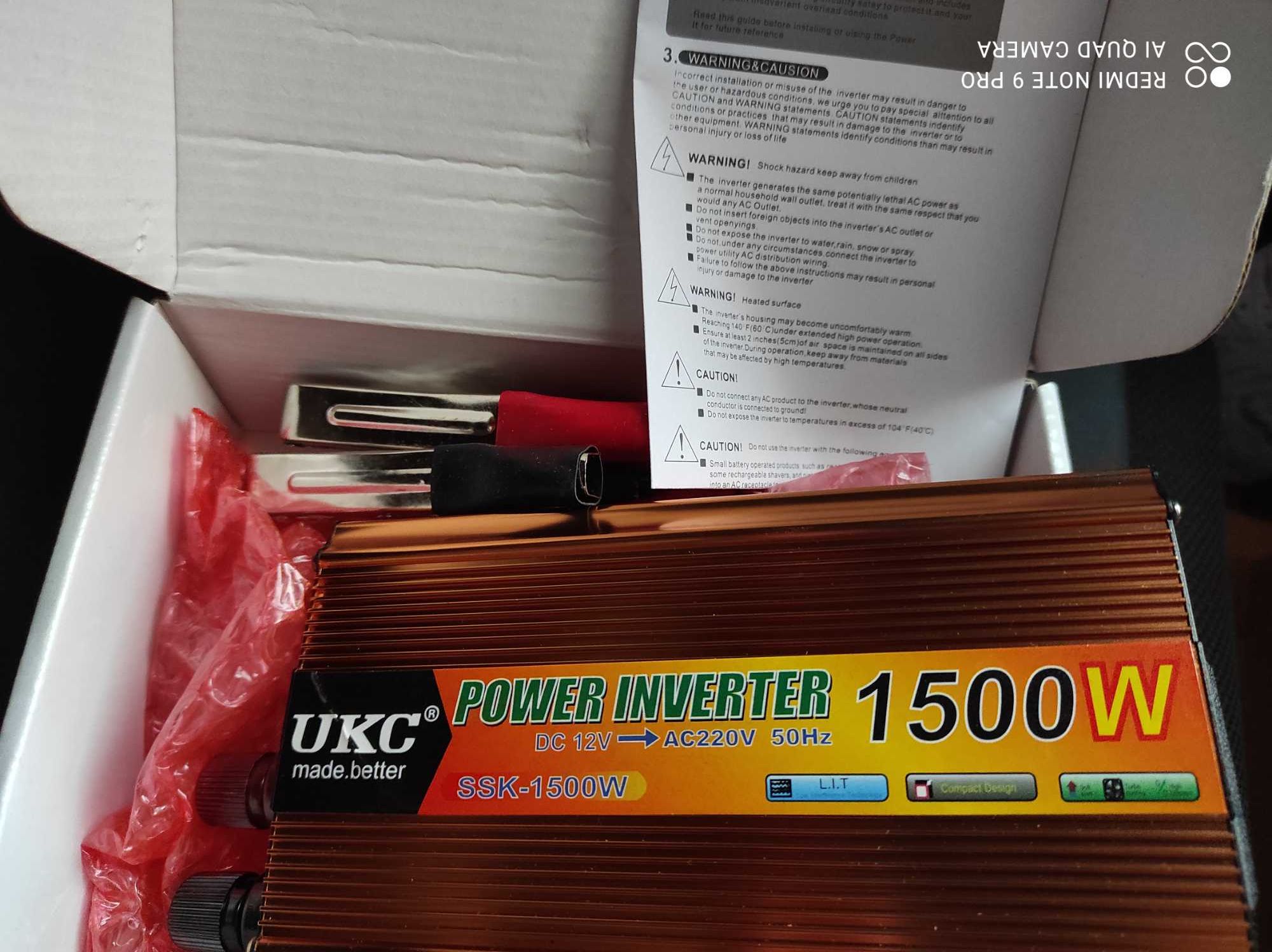 Инвертор перетворювач Іnverter 1500w , Вхід напруга12 V
Вихід 220 V