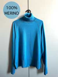 Niebieski sweter golf 100% Merino wool Cubus M