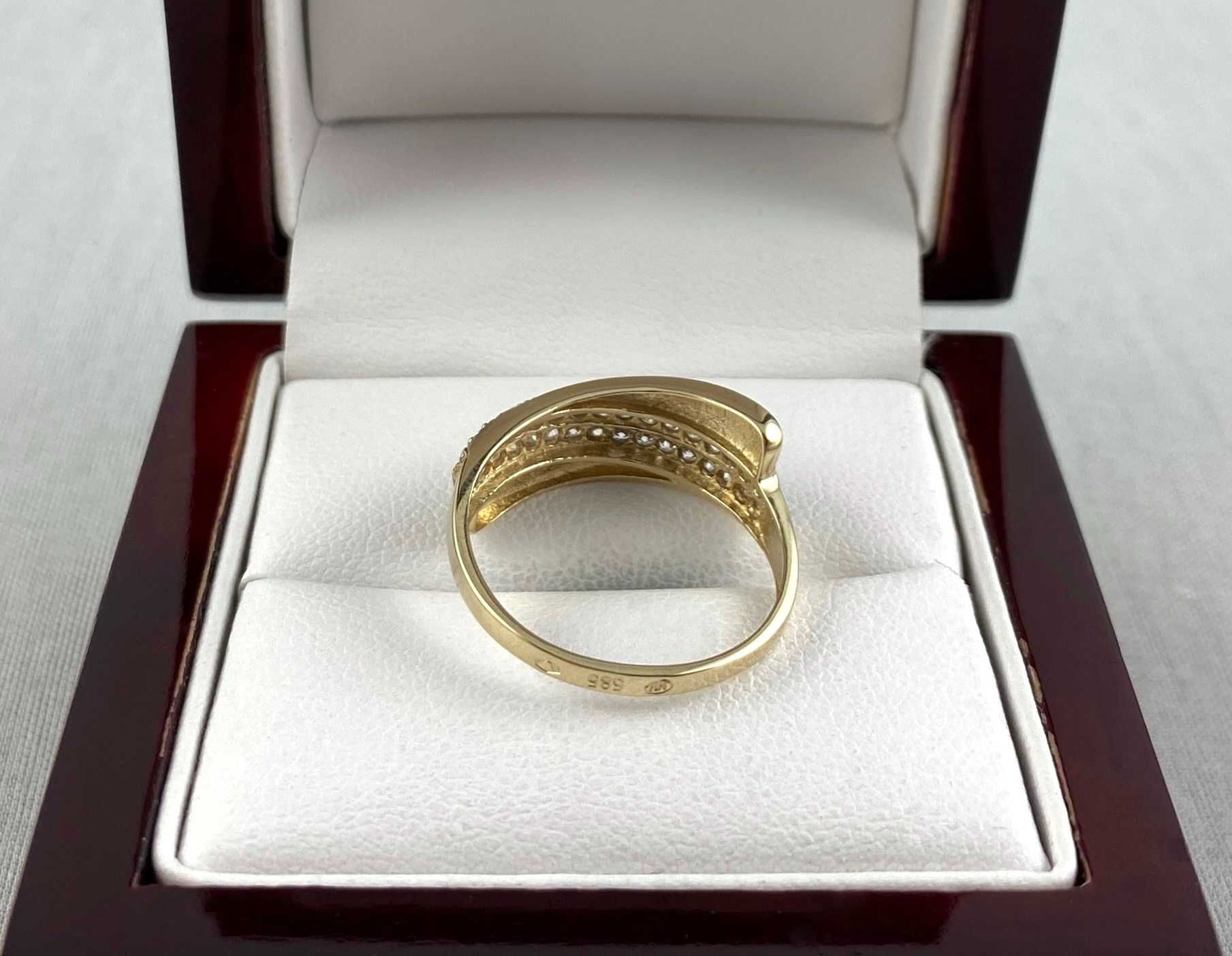 Zjawiskowy ZŁOTY pierścionek z cyrkoniami PR. 585 (14K) rozmiar 18