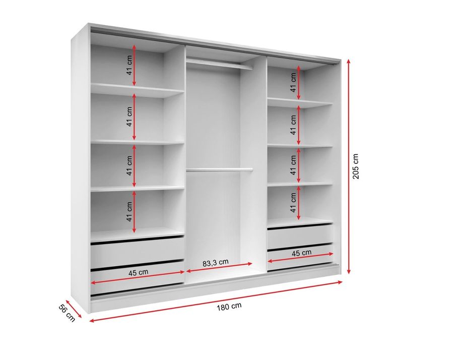 Szafa przesuwna 180 cm z dużą ilością półek PROMOCJA