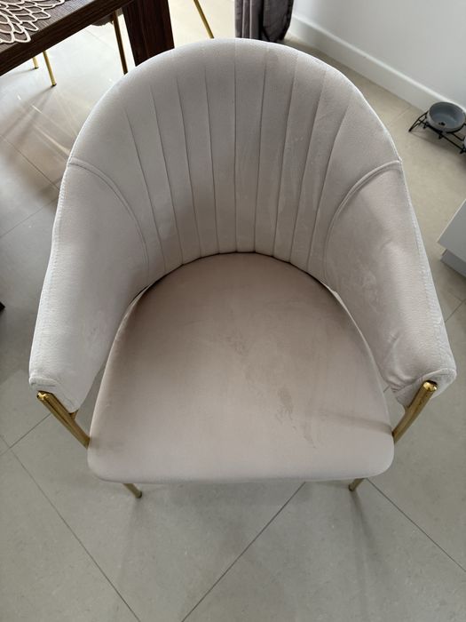 Krzesła Glamour beżowe welur, złote nogi