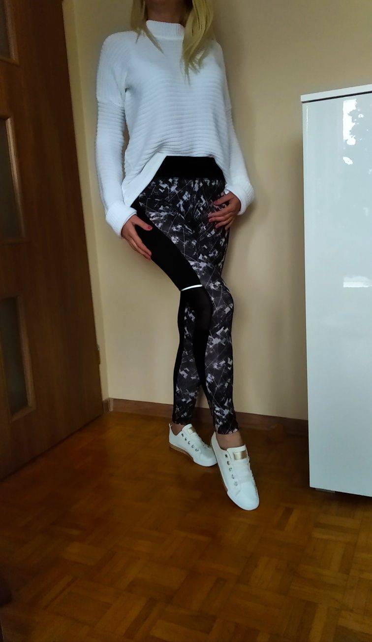 Gratis wysyłka BAJECZNE spodnie legginsy damskie czarne tiul wzory M L