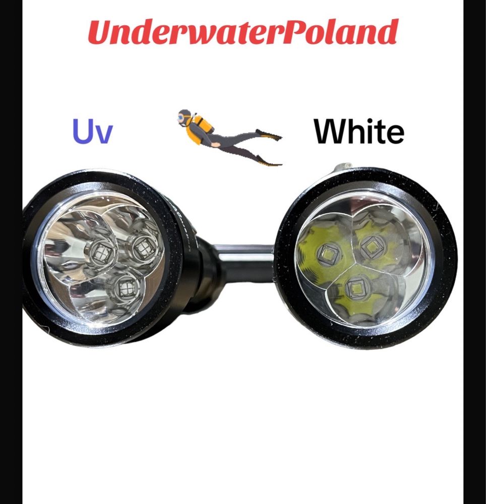Latarka latarki uv i białe światlo 6000k  do nurkowania do polowania