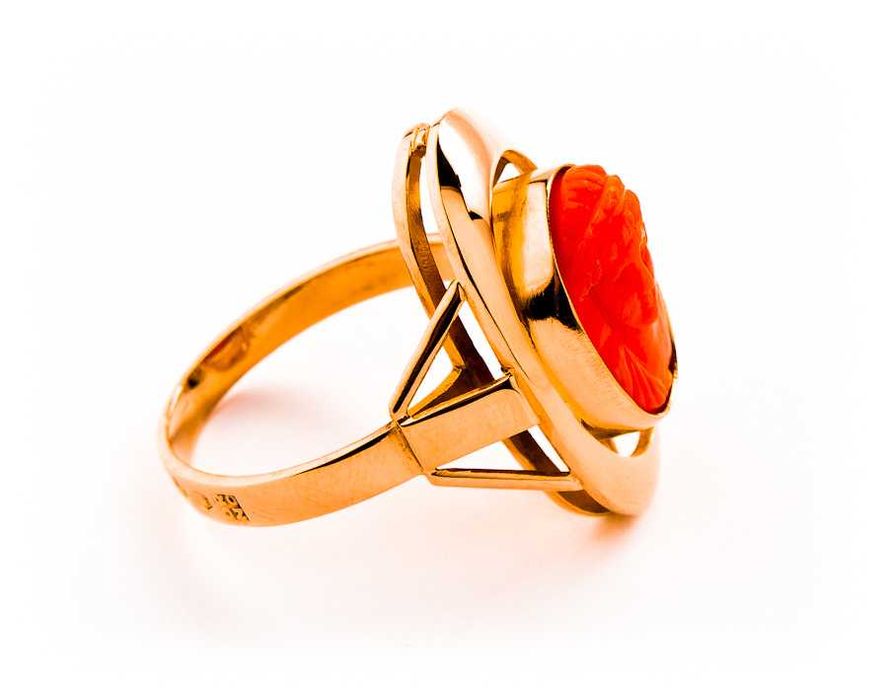Warszawski Złoty Pierścionek - KORAL - KAMEA - 14K - 8,12g - ORNO
