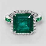 Szmaragd 5,05 ct + Diamenty | 14K białe złoto, pierścionek zaręczynowy