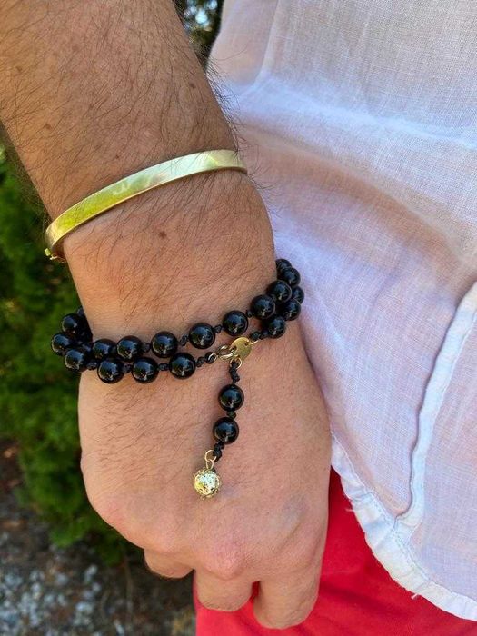 Meska pleciona podwojna bransoletka rozancowa z onyksu