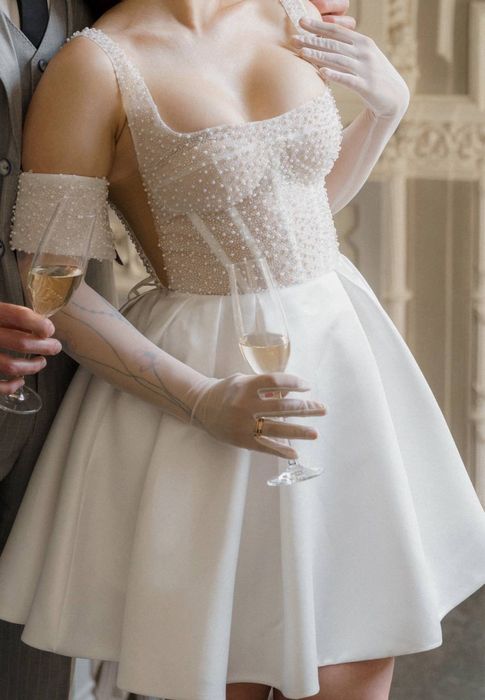 Сукня на розпис Весільна сукня Rosie Etienne Міні-сукня з атласу UK 6