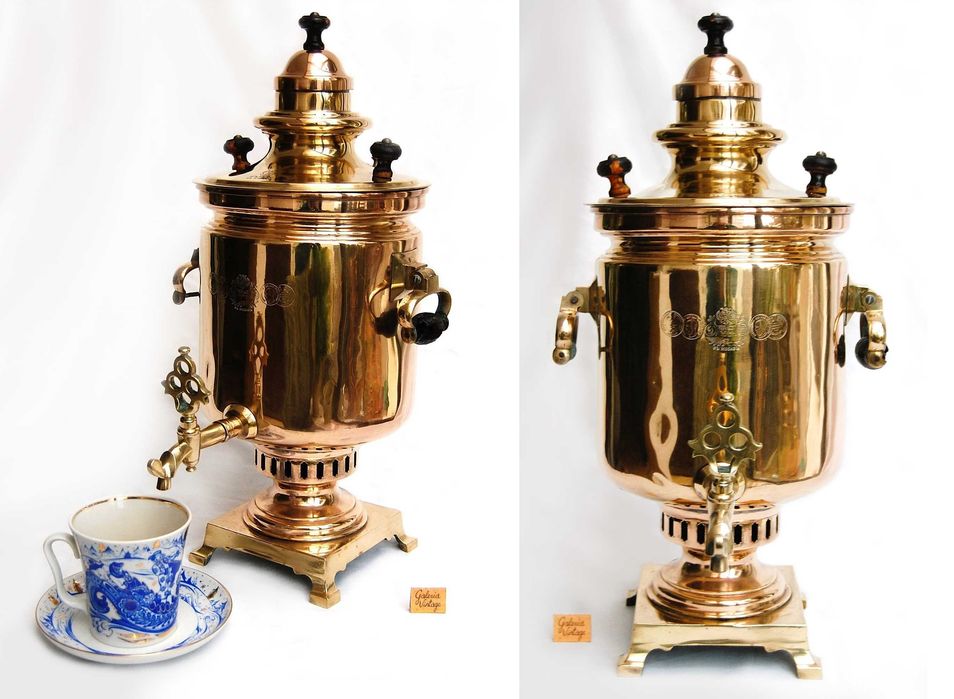 Samowar mosiężny carski, Carska Rosja, Moskwa, mosiądz, vintage, antyk