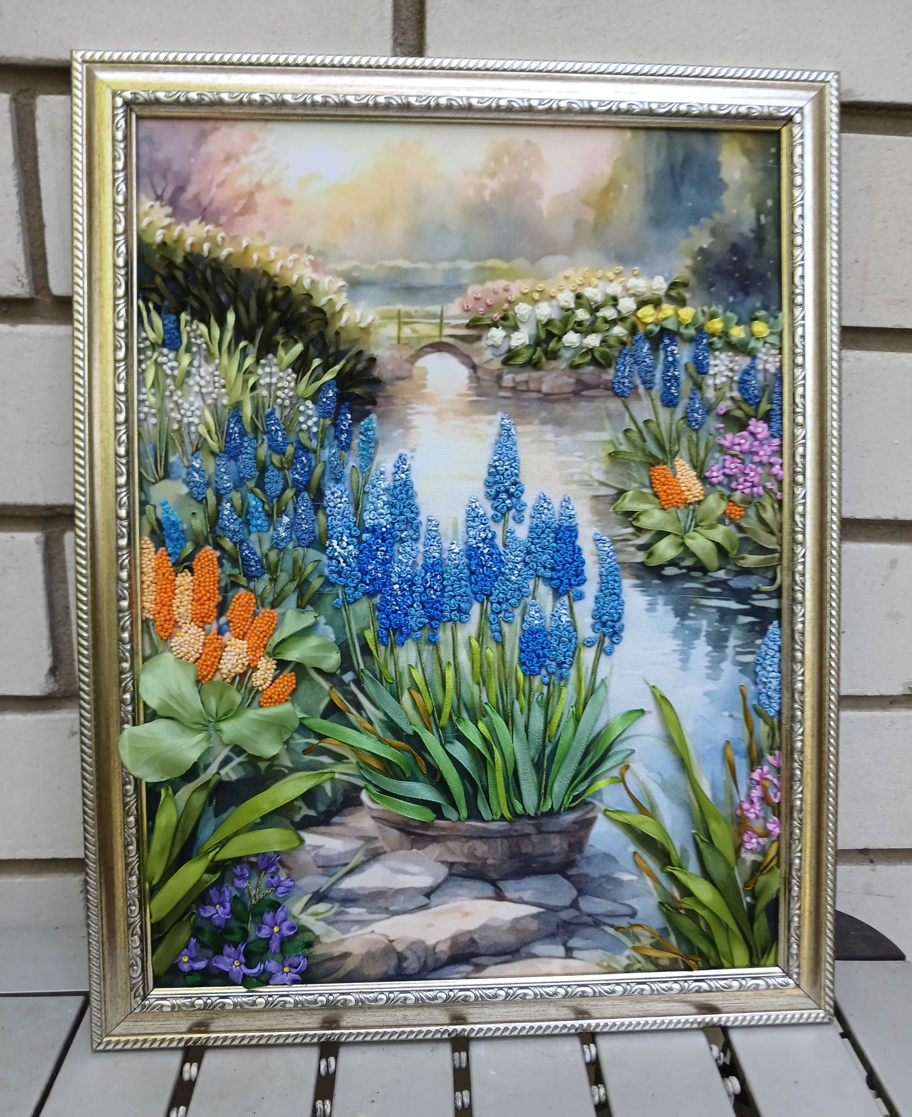 Картина "Цветы из сада"Вышика лентами.(на заказ)