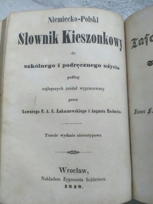 Antyk, zabytek, slownik polsko-niemiecki i niemiecko-polski z 1848r.