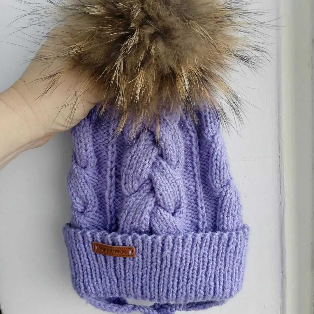 Зимняя шапка набор хомут  рукавички сиреневый ручной работы