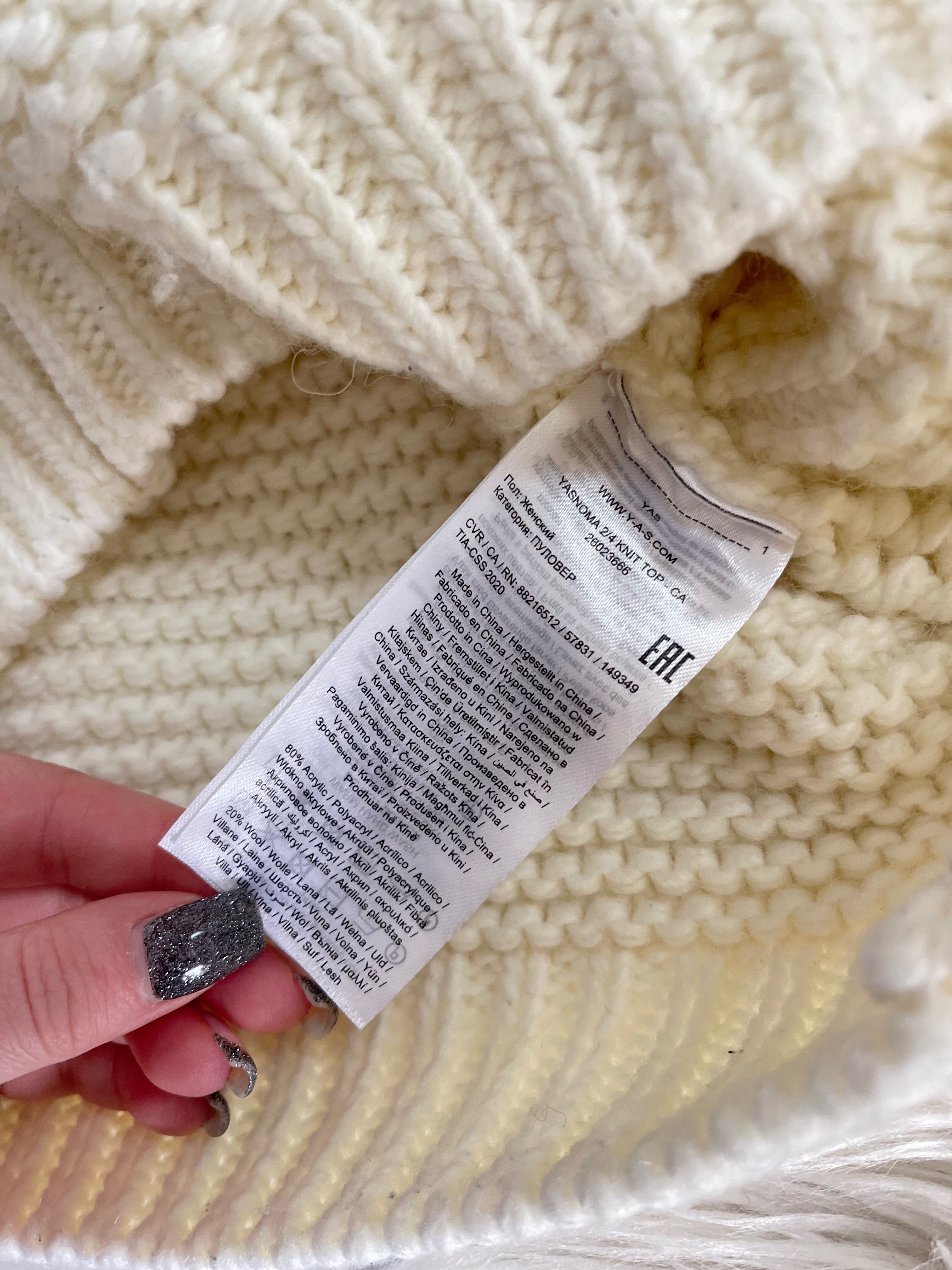 Y.A.S sweter sweterek z bufiastymi rękawami gruby splot wełna L