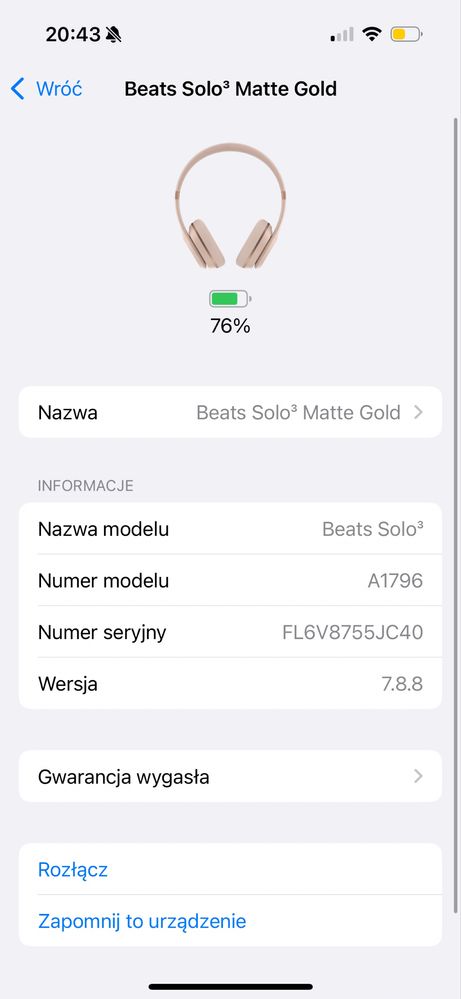 Beats Solo 3 Wireless Matte Gold Słuchawki Bezprzewodowe Złoty Mat