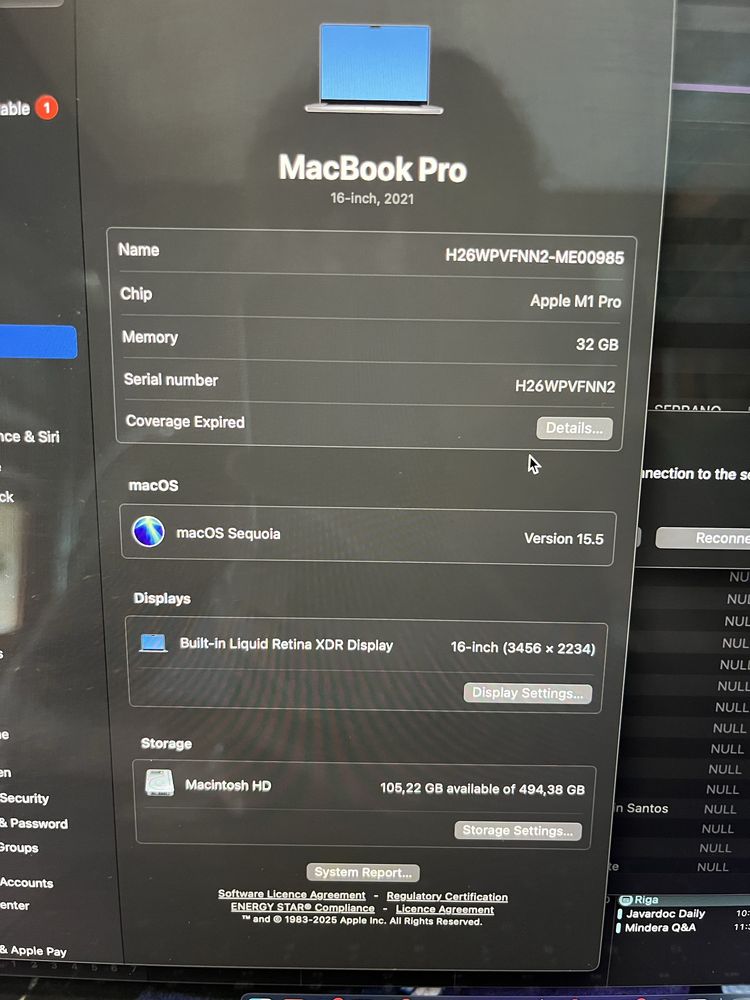 MacBook Pro M1 - 16” - 32 GB RAM - 500 GB Memory - Teclado US