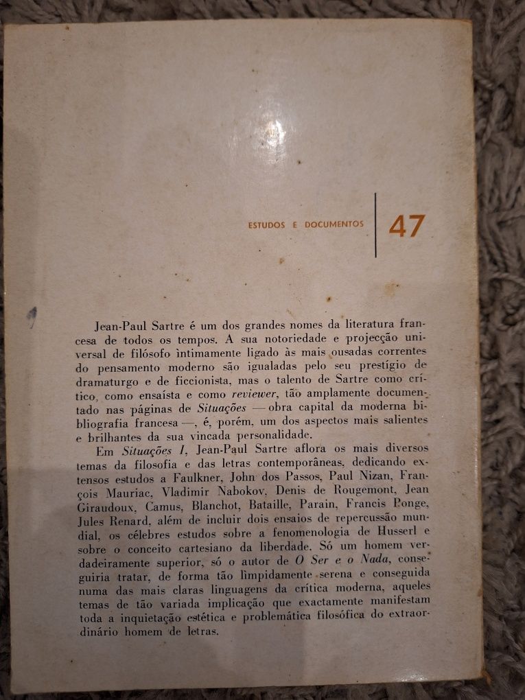 Livro- Jean Paul Sartre. Situações I