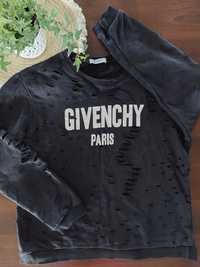 Bluza damska czarna givenchy paris z dziurami przez głowę długi rękaw