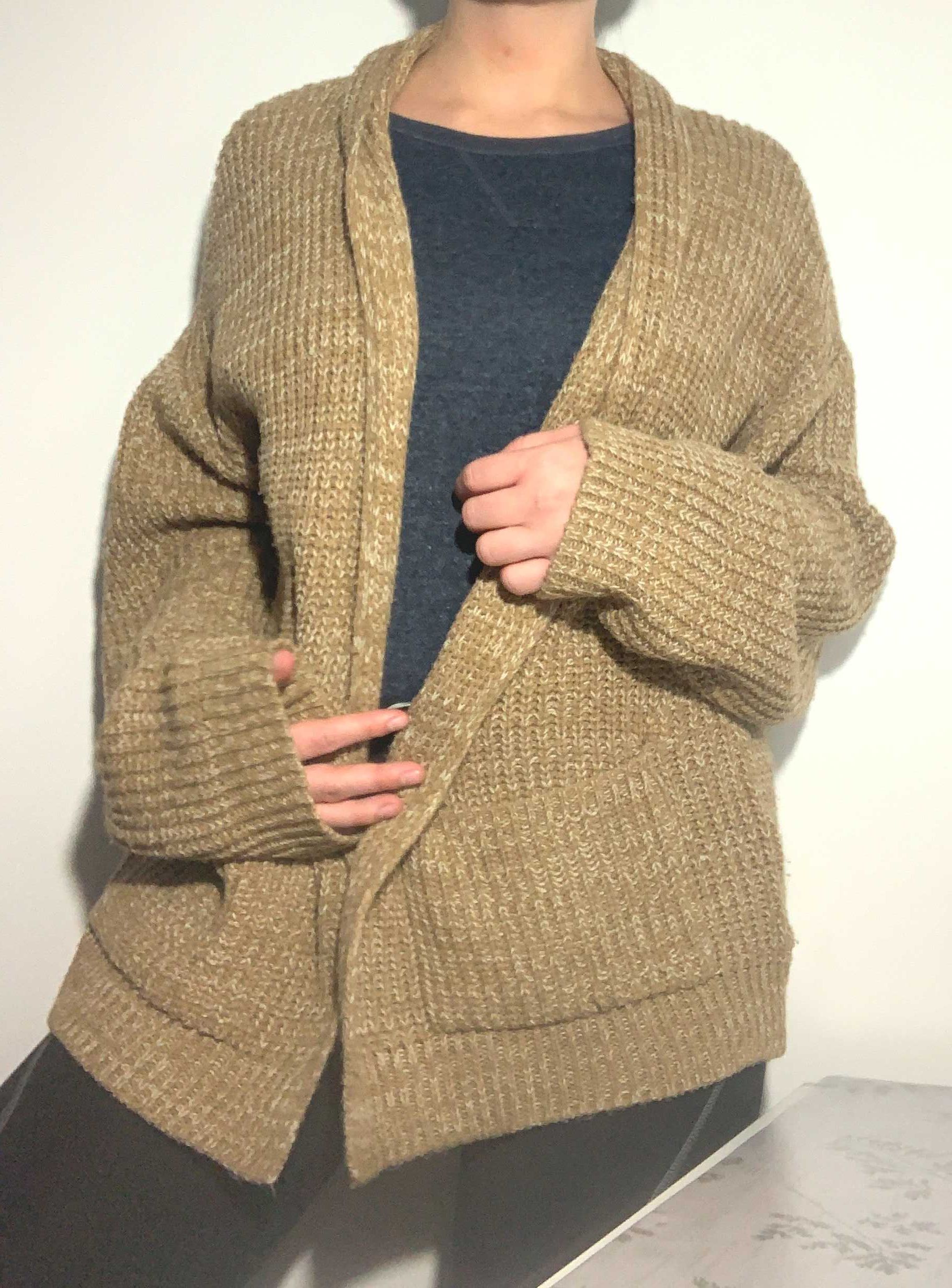 sweter luźny oversize kardigan beż brąz camel blezer XXL szeroki