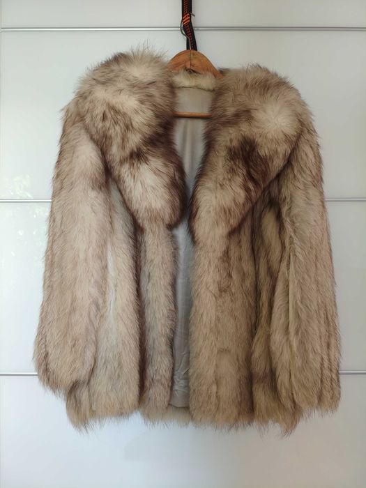 Futro naturalne prawdziwe z lisa srebrnego szarego polarnego vintage