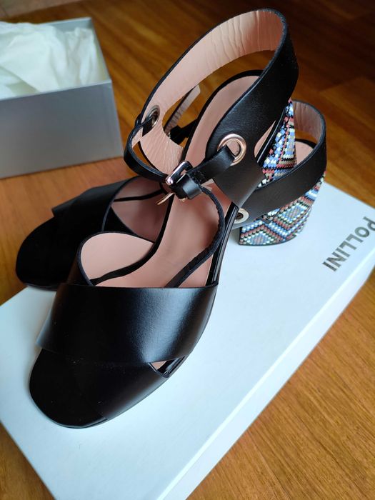 Włoskie, nowe sandałki na obcasie firmy Pollini, rozm. 37