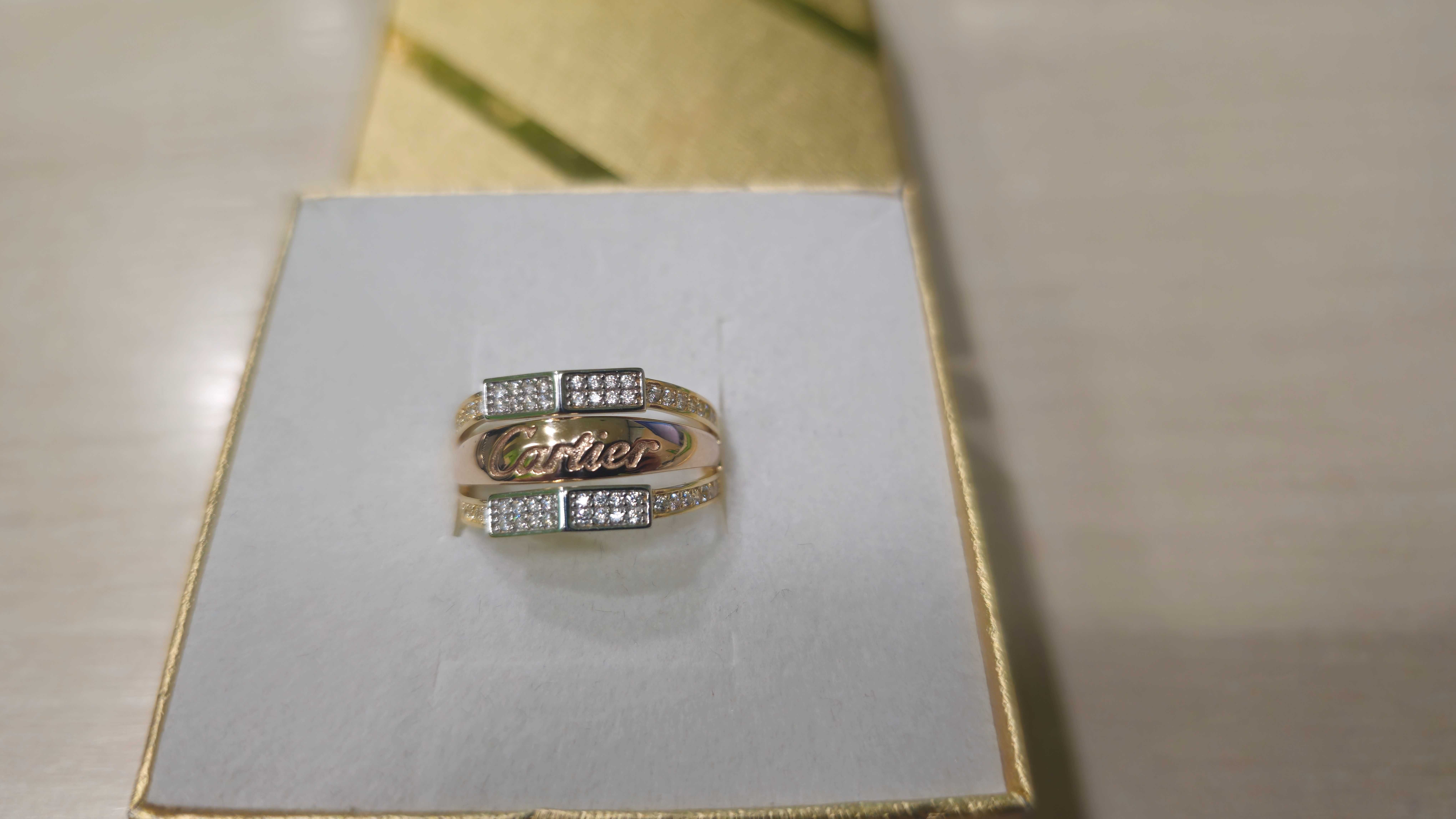 Nowy złoty pierścionek Cartier podwójny zdobiony PR 585