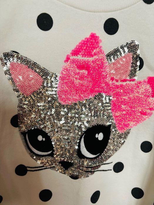 Hm bluza ze słodkim kotem, kotkiem CEKINY 110 116